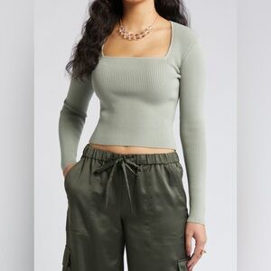 Nordstrom Open Edit Mint Green Square Neck Blouse - M